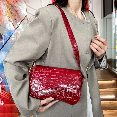 Borsa Sottobraccio in Pelle PU con Motivo a Coccodrillo per Donna Borsa a Tracolla Vintage con Fondo Curvo per Pendolari