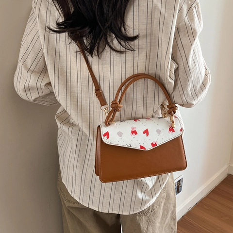 Borsa a Tracolla in Pelle PU da Donna Borsa a Mano Piccola Quadrata Stampata Manico Annodato Borsa a Spalla per Donne Trendy