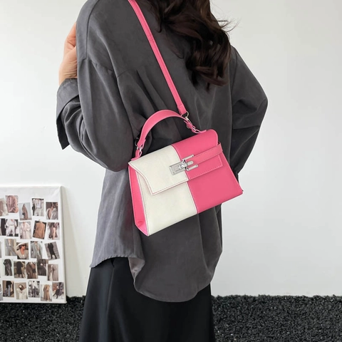 Mode Contrastkleur Patchwork PU Leer Crossbodytas Voor Vrouwen 2026 Nieuwe Minimalistische Woon-werkverkeer Schoudertas Met Metalen Slot