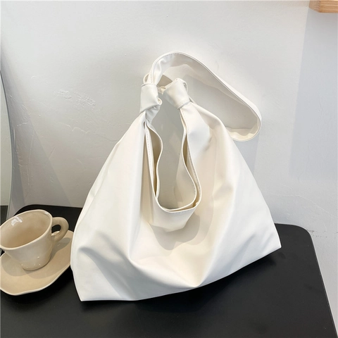 Bolso Tote de Cuero PU de Gran Capacidad para Mujer Asa Anudada Bolso de Hombro Minimalista Moda Color Sólido