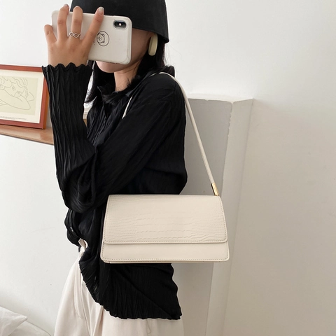 Damen Krokodilmuster PU Leder Achseltasche Baguette Tasche Französisch Retro Minimalistische Schulter Umhängetasche Mode Handtasche