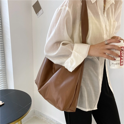 Bolso Tote de Cuero PU de Gran Capacidad para Mujer Asa Anudada Bolso de Hombro Minimalista Moda Color Sólido