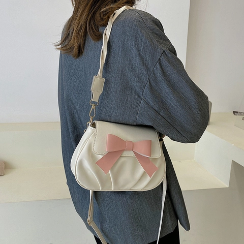 Borsa a Tracolla in Pelle PU da Donna Con Grande Fiocco Decorazione Design Plissettato Tracolla Intrecciata Borsa alla Moda per Donna