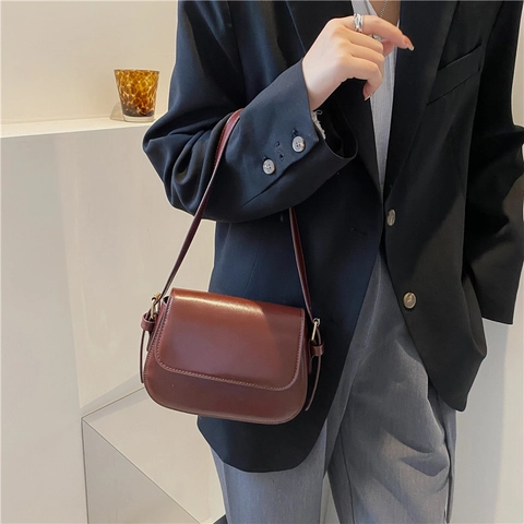 Borsa a Tracolla da Donna Minimalista in Pelle PU Vintage Piccola Borsa a Spalla Quadrata per Pendolarismo Quotidiano Borsa alla Moda