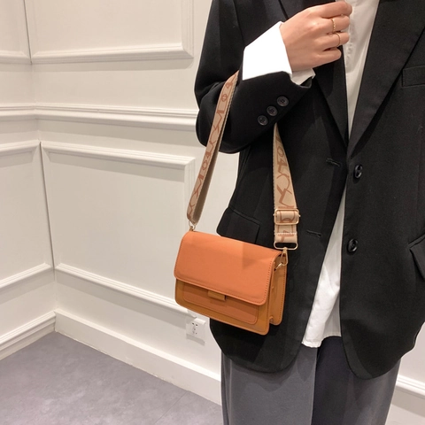 Bolso Bandolera de Moda en Cuero PU para Mujer Bolso Cuadrado Pequeño con Bloque de Color y Correa de Hombro Ancha Estampada Retro Diario