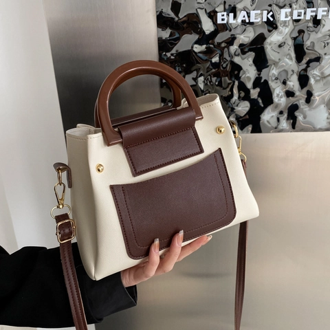 Bolso Bandolera de Mujer Retro Bloques de Color de Cuero PU Bolso de Mano Cuadrado de Moda con Correa Ajustable Bolso Diario