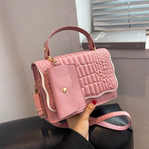 Damen Mode Alligator Muster Schultertasche PU Leder Wellenkante Umhängetasche Mit Passendem Mini Beutel Täglich Handtasche