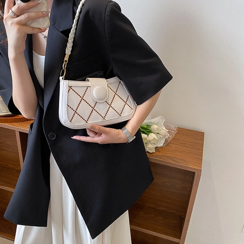 Mode Damen Gesteppte Umhängetasche Retro PU Leder Kleine Quadratische Tasche Mit Geflochtenem Griff Breiter Gurt Lässige Schultertasche
