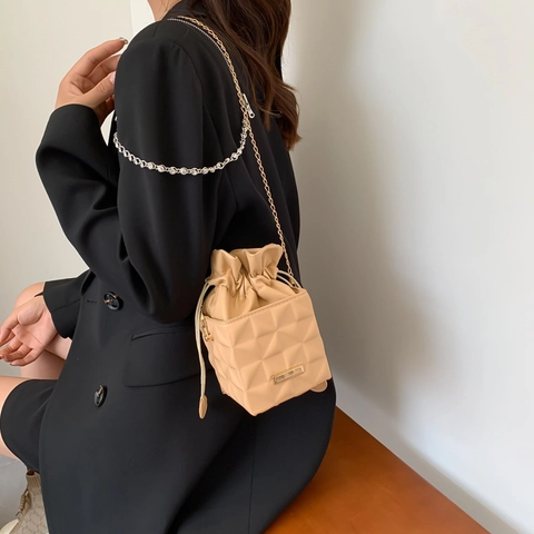 Bolso Bombonera Acolchado de Cuero PU Retro para Mujer Con Cadena Dorada Cordón Mini Bolso Bandolera Geométrico