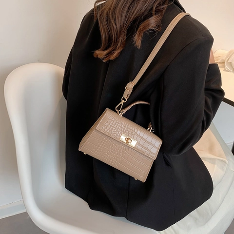 Borsa a Tracolla Vintage in Pelle PU con Trama Coccodrillo per Donna Borsa a Mano alla Moda Semplice Elegante Borsa Quadrata