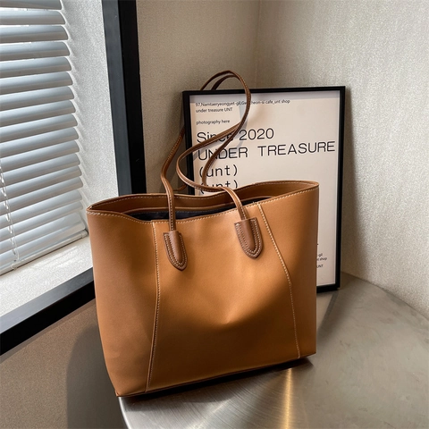 Borsa Tote in Pelle PU da Donna Grande Capacità Minimalista Cuciture a Contrasto Borsa a Tracolla Casual per Pendolari Borsa da Ufficio
