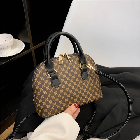 Borsa a Conchiglia Vintage per Donna Retrò Motivo Geometrico Pelle PU Cupola Borsa a Mano Elegante Borsa a Spalla Tracolla Moda
