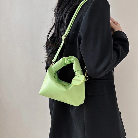 Minimalistische Damen Umhängetasche Aus PU-Leder Mit Raffgriff Vielseitige Cloud-Handtasche Mit Abnehmbarem Gurt Mode Mondtasche