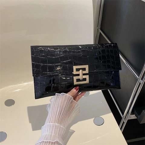 Elegante Pochette da Donna in Pelle PU con Motivo a Coccodrillo Borsa a Busta con Serratura in Metallo per Feste Matrimoni Borsa Elegante e Versatile