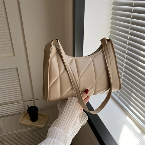 Borsa Sottobraccio Trapuntata in Pelle PU da Donna Moda Motivo a Rombi Geometrici Borsa a Tracolla Semplice Borsa Casual da Pendolare Chiusura Lampo
