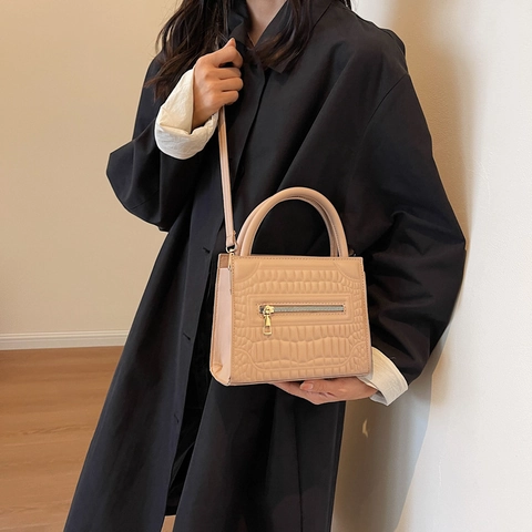 Sac à Main Vintage en Cuir PU avec Motif Crocodile pour Femmes Sac à Bandoulière Minimaliste Détail Fermeture Éclair Été Mode