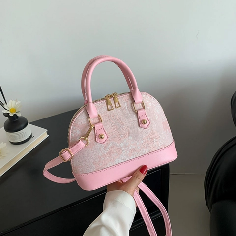 Bolso de Concha Retro de Jacquard Bordado para Mujer Moda de Cuero PU Patchwork Bolso de Hombro Con Correa Extraíble Elegante