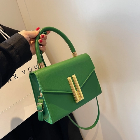 Fashion PU Leather Women Shoulder Bag Minimalist Small Square Handbag With Gold Buckle Daily Crossbody Bag For Women