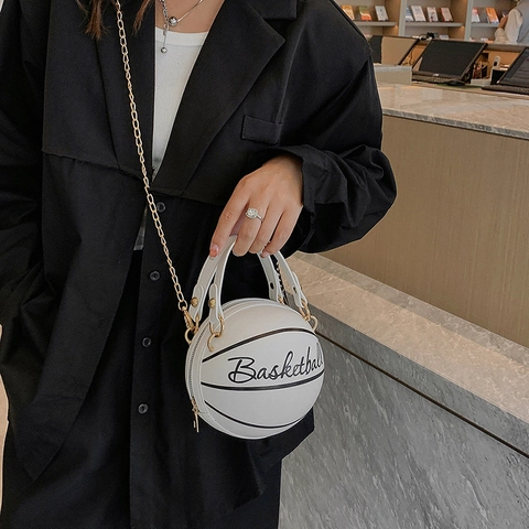 Damen Mode Basketball Geformte Umhängetasche PU Leder Kugel Schultertasche Mit Metallkette Griff Täglich Rund Handtasche