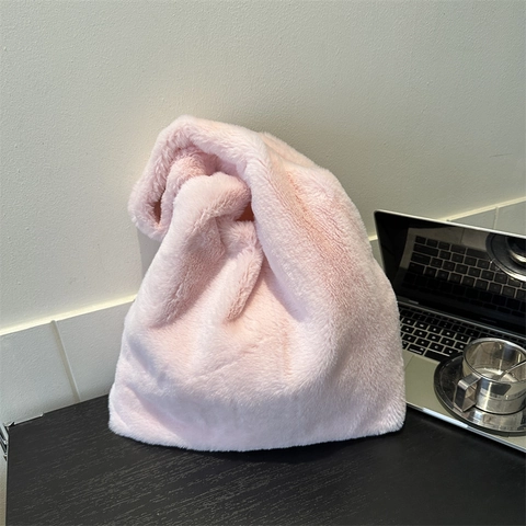 Sac Cabas en Peluche de Grande Capacité pour Femmes Sac à Épaule Doux pour Navette Style Coréen Sac à Main Hiver Automne