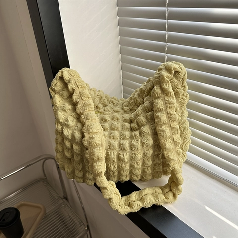 Bolso de Hombro Casual de Lona Simple para Mujer Bolso Tote Retro con Textura de Burbuja Gran Capacidad Bolso de Bandolera Uso Diario
