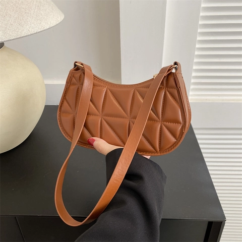 Vintage Gesteppt Dreieck Muster Unterarmtasche Für Damen PU Leder Hobo Schultertasche Handtasche Retro Casual Mode