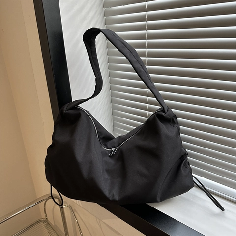 Bolso de Hombro Tote de Lona de Gran Capacidad para Mujer Minimalista Casual Color Sólido Cordón Bolso Hobo Viaje Diario Bolso Bandolera