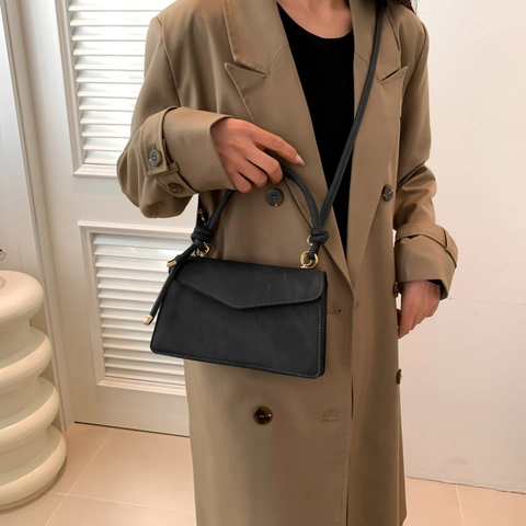 Mode Damen PU Leder Kleine Quadratische Tasche Geknoteter Griff Einfarbig Einfache Schulter Umhängetasche Trendy Lässige Handtasche