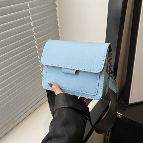 Borsa a Spalla Piccola Quadrata in Pelle PU Minimalista da Donna Borsa a Tracolla Tinta Unita Stile Coreano Alla Moda Con Tracolla Larga