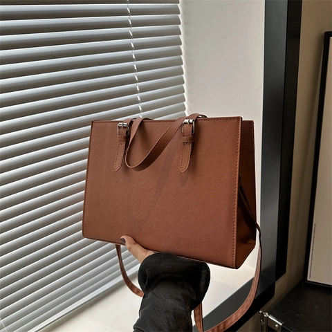 Damen Mode PU Leder Tote Bag Saffiano Struktur Handtasche Große Kapazität Pendler Umhängetasche Mit Verstellbarem Riemen