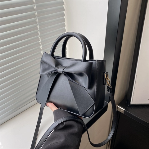 Süße Schleife Umhängetasche für Damen Mode PU Leder Crossbody Tasche Einfarbig Quadratische Handtasche Alltag Pendlertasche