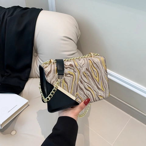 Borsa a Tracolla da Donna in Pelle PU con Motivo Marmo a Incastro Cinturino a Catena Piccola Borsa Quadrata Casual a Bandoliera
