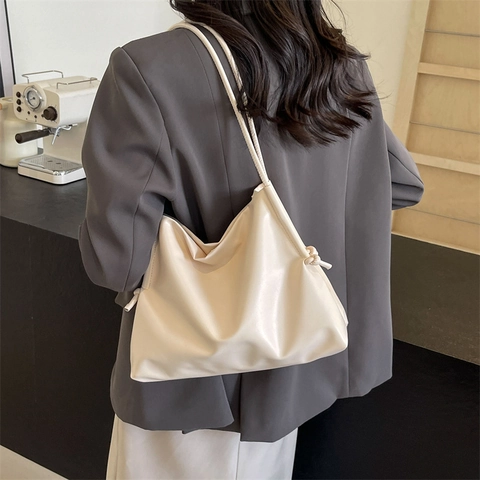 Bolso de Hombro de Cuero PU de Gran Capacidad para Mujer Moda Detalle de Nudo Color Sólido Estilo Relajado Bolso Tote
