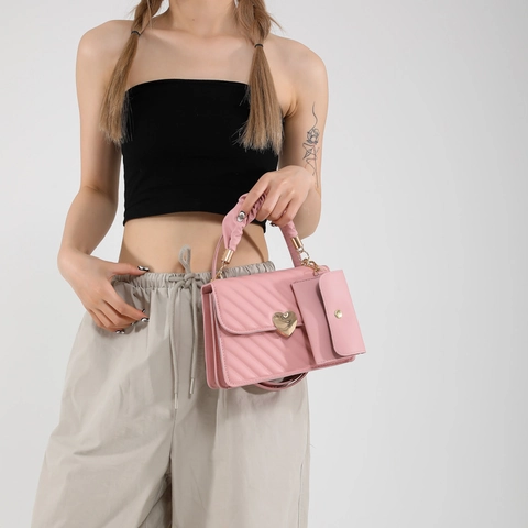 Bolso de Hombro de Cuero PU Acolchado para Mujer Con Hebilla de Corazón Asa Fruncida Mini Monedero Bolso de Bandolera Moda