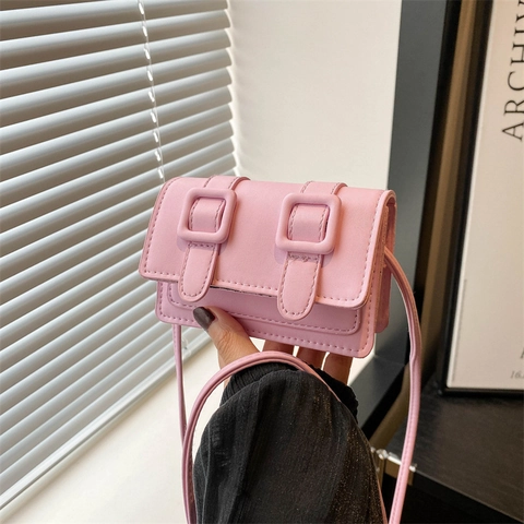 Mini Borsa a Tracolla in Pelle PU per Donna Retro Borsa a Tracolla Quadrata con Patta e Doppia Fibbia Piccola Borsa Casual