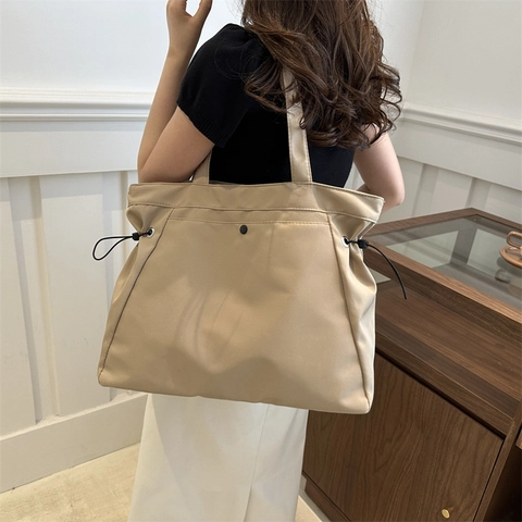 Bolso Tote Minimalista Tela Oxford Mujer Gran Capacidad Color Sólido Cordón Bolso de Hombro Casual de Oficina Mano