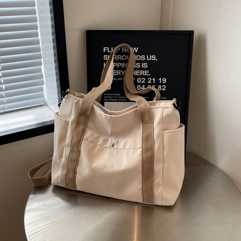 Canvas Tragetasche Mit Großer Kapazität Für Damen Multi-Taschen Umhängetasche Einfarbig Studenten Büchertasche Mit Reißverschluss