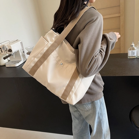 Canvas Tragetasche Mit Großer Kapazität Für Damen Multi-Taschen Umhängetasche Einfarbig Studenten Büchertasche Mit Reißverschluss