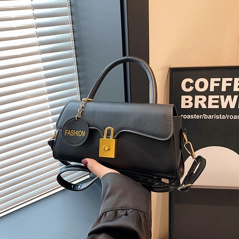 Minimalistische PU Leder Schultertasche Für Damen Französischer Stil Handtasche Mit Goldener Schnalle Mode Achseltasche
