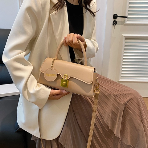 Minimalistische PU Leder Schultertasche Für Damen Französischer Stil Handtasche Mit Goldener Schnalle Mode Achseltasche