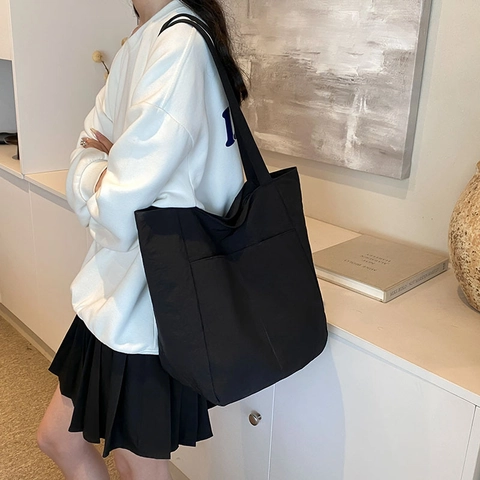 Damen Große Kapazität Oxford Stoff Tragetasche Lässige Umhängetasche Minimalistische Studenten Einkaufstasche Geknitterte Tasche
