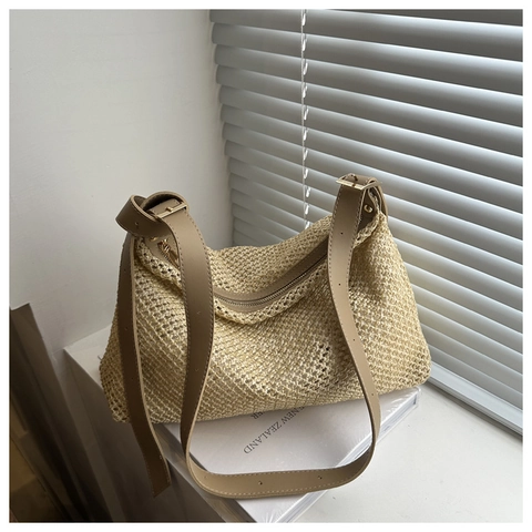 Damen Sommer Gewebt Schultertasche Urban Minimalistisch Hohlnetz Umhängetasche Lässige Urlaub Handtasche Mit Verstellbarem Gurt