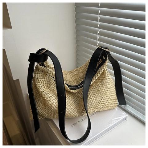 Damen Sommer Gewebt Schultertasche Urban Minimalistisch Hohlnetz Umhängetasche Lässige Urlaub Handtasche Mit Verstellbarem Gurt