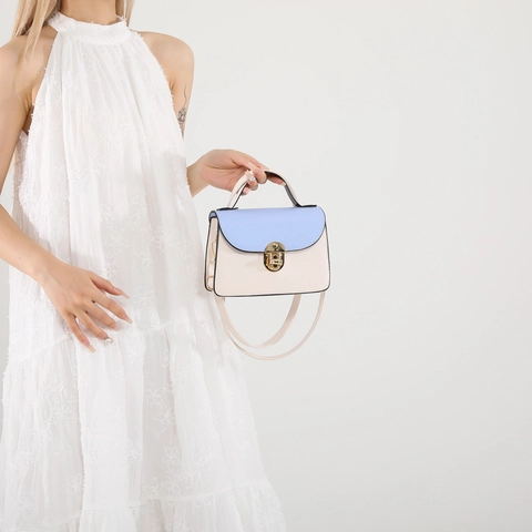 Bolso de Hombro de Mujer Elegante Estilo Francés Bloque de Color Cuero PU Bolso Bandolera Cuadrado Pequeño Con Asa Superior Cierre Dorado