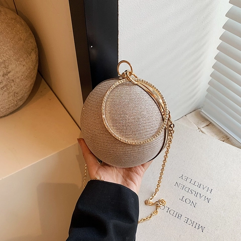 Sac de Soirée Sphérique à la Mode pour Femmes Sac à Main Boule Ronde Pailleté Avec Poignée en Strass Chaîne en Métal Sac Bandoulière Mariage
