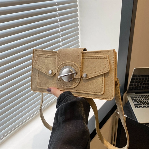 Damen Retro PU Leder Umhängetasche Mit Planeten Metallschnalle Street Trend Crossbody Kleine Quadratische Tasche