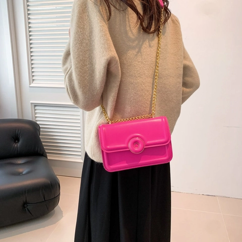 Borsa a Tracolla da Donna in Pelle PU Tinta Unita Elegante Piccola Borsa Quadrata con Catena Dorata Borsa Quotidiana