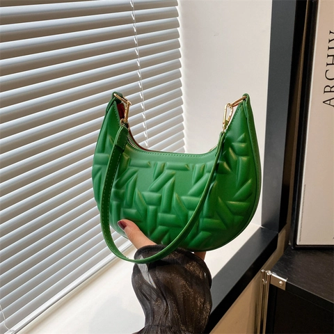 2024 Nuova Moda Donna Borsa a Mezzaluna Tracolla Minimalista in Pelle PU con Rilievo Geometrico Borsa Sottobraccio Trendy