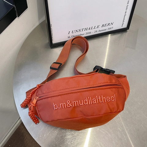 Fashion Nylon Waist Bag For Women Men Street Trend Crossbody Chest Bag With Letter Embroidery Adjustable Strap Casual Sport