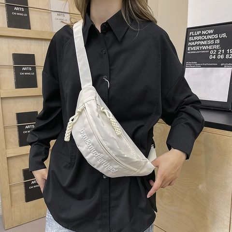 Unisex Fashion Nylon Chest Bag Versatile Sporty Waist Bag With Letter Embroidery Adjustable Strap Streetwear Crossbody Bag